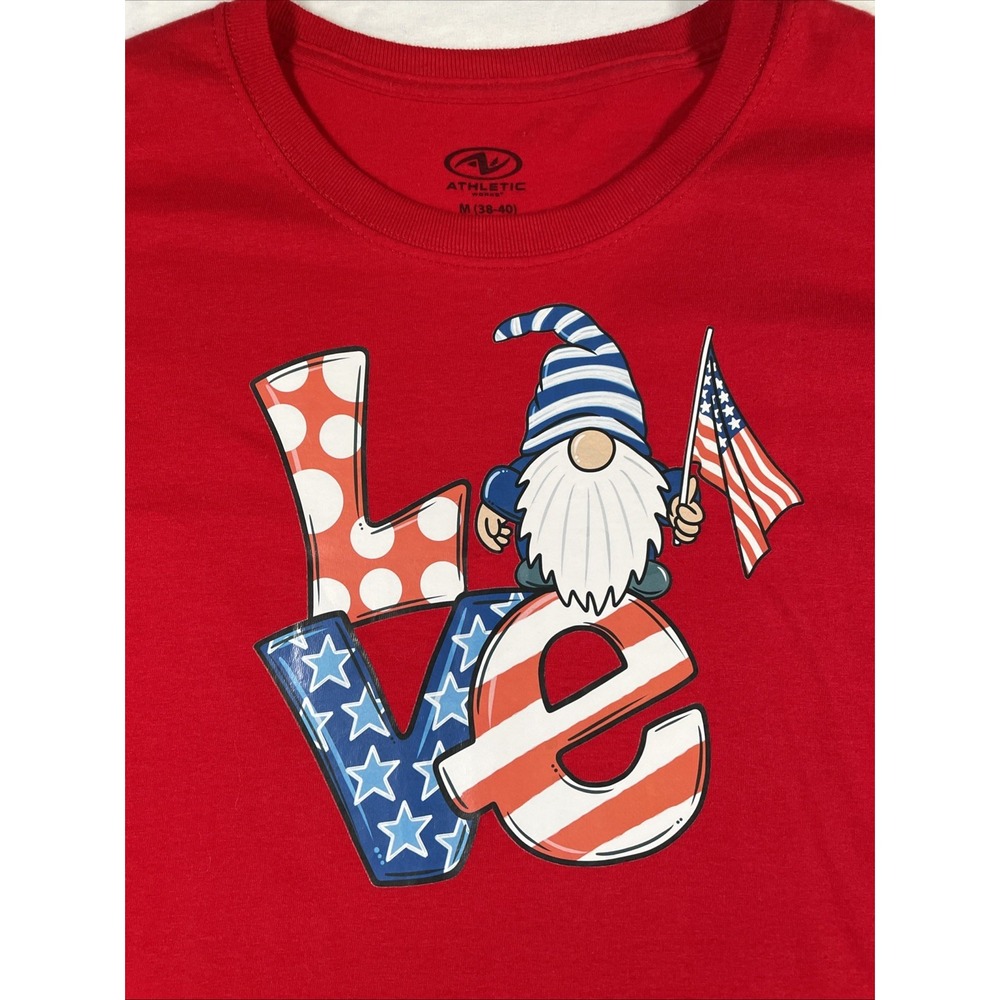 Athletic T-Shirt Unisex Medium 100% Cotton Red 4th of July Patriotic Love